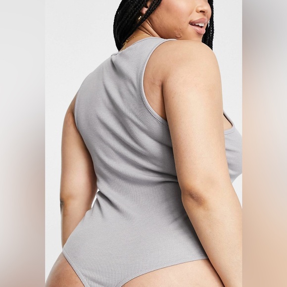 MISSGUIDED PLUS RIBBED BODYSUIT IN GRAY US 14 NWT - Picture 2 of 7